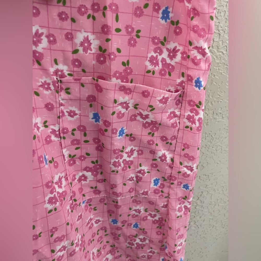 VINTAGE Pink Floral Midi Dress - Comfortable Everyday Style House Dress - Picture 6 of 8